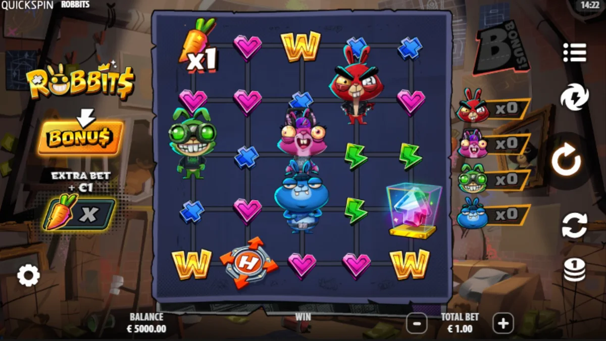 Tampilan visual karakter kelinci dalam slot Robbits dari Quickspin